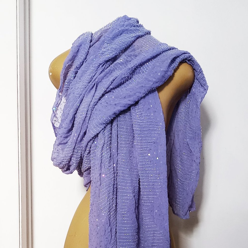 Vintage ectangular beaded and sequins lilac scarf